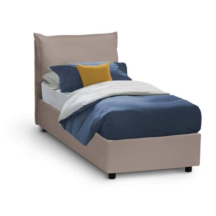 Letto singolo Assoreta, Letto contenitore con rivestimento in ecopelle, 100% Made in Italy, Apertura frontale, con materasso Cm 90x200 incluso, Tortora