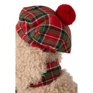 J-Line chien avec béret et foulard - tissu - beige/rouge Noël