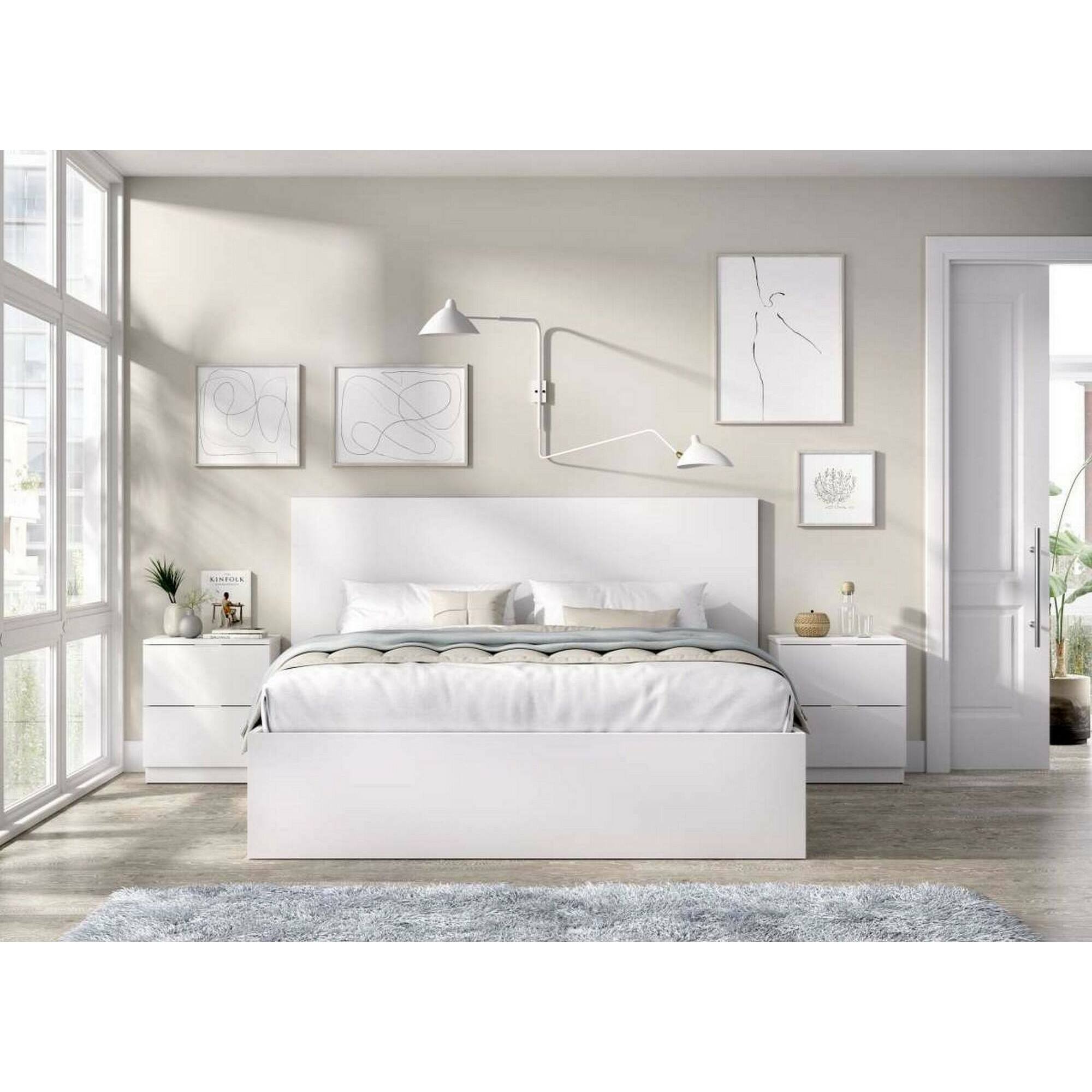 Letto matrimonialeLupit, Sommier per camera da letto, Giroletto per stanza, Struttura porta materasso, 266x205 h100 cm, Bianco