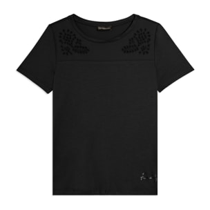 T-shirt in Jersey con Ricami Floreali