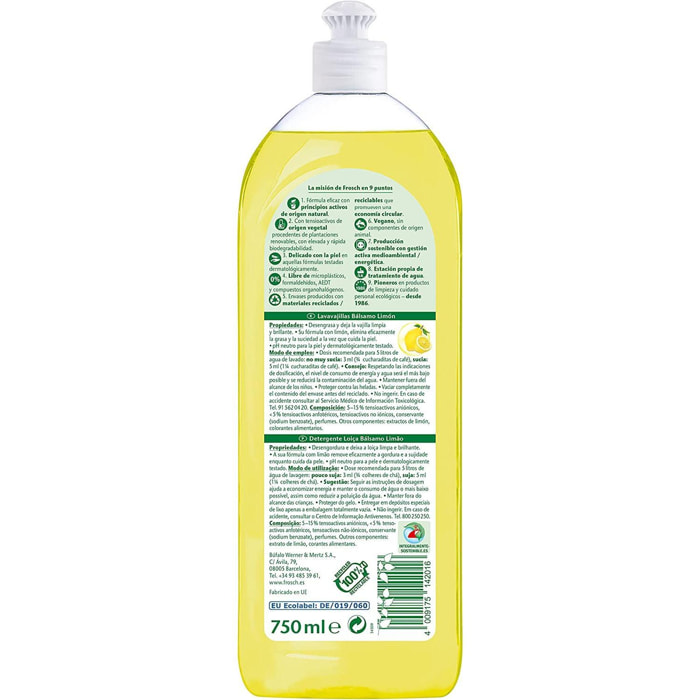 Lavavajillas limón Eco Frosch 750 ml