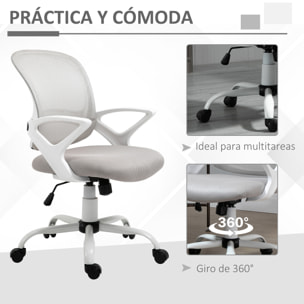 Vinsetto Silla de Oficina Ergonómica Silla de Escritorio Basculante con Altura Ajustable Asiento Giratorio 360° y Soporte Lumbar Malla Transpirable 61x61x89-99 cm Gris