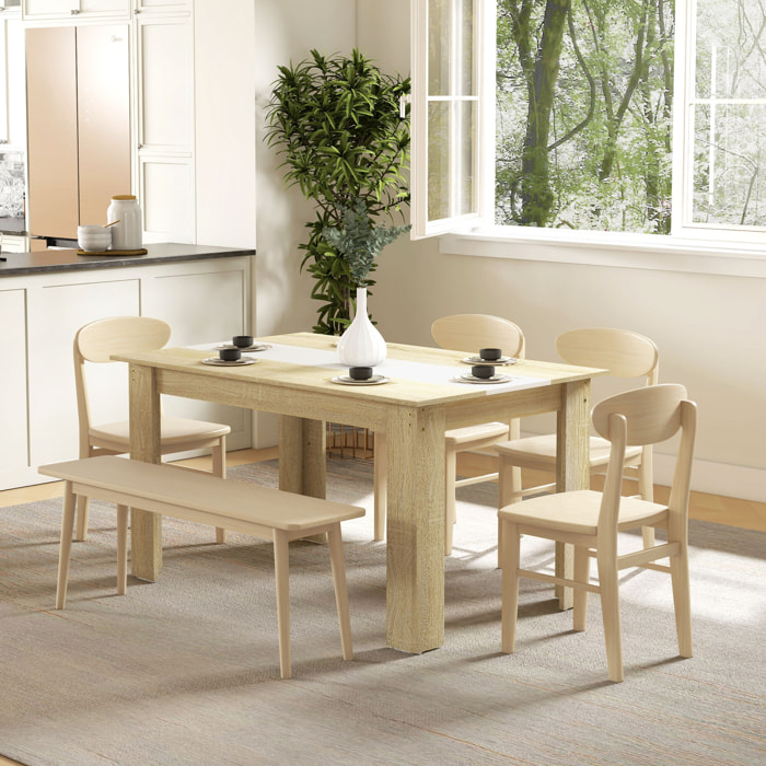 Table à manger rectangulaire 6 personnes - dim. 140L x 90l x 75H cm - aspect chêne clair blanc