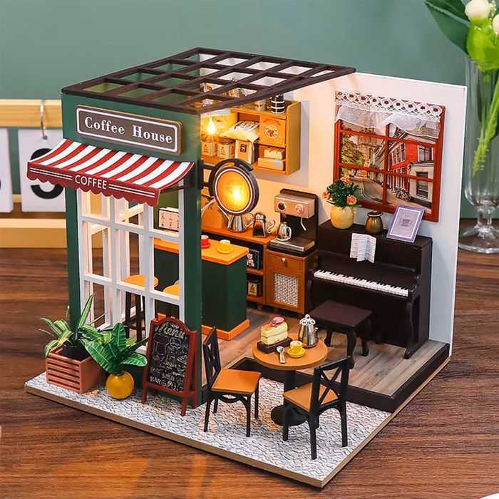 Café de la tarde. Maqueta 3D realista con gran detalle y luces led.