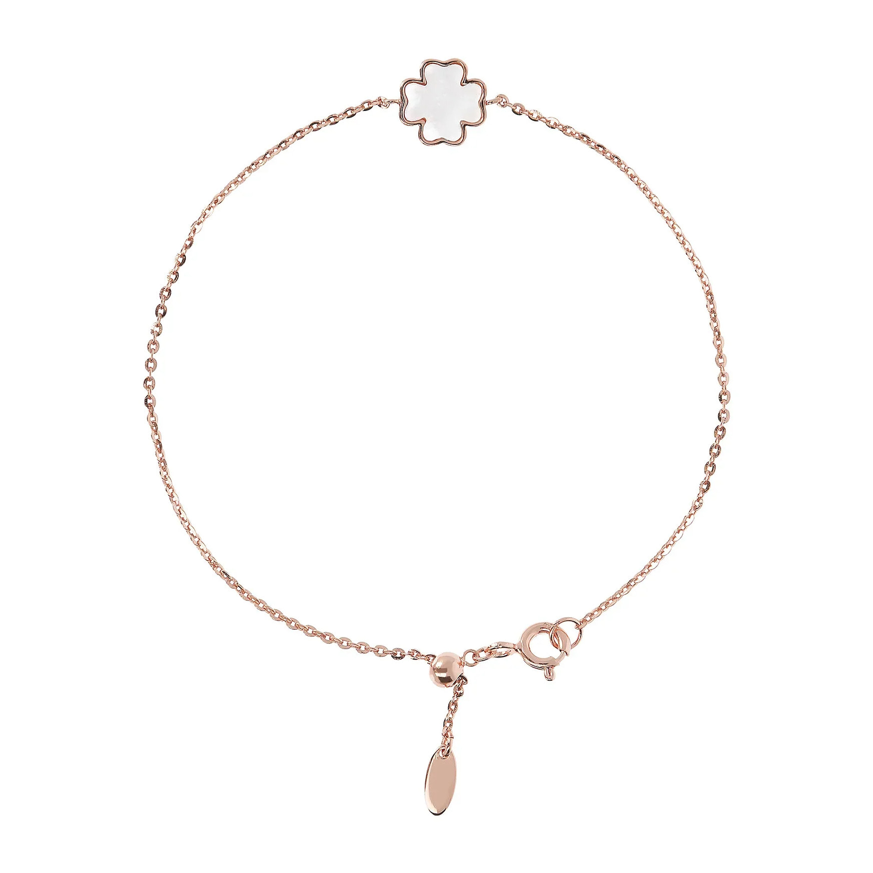 Bracciale Catena Rolo in Argento 925 con Quadrifoglio in Perla