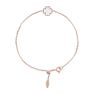 Bracciale Catena Rolo in Argento 925 con Quadrifoglio in Perla
