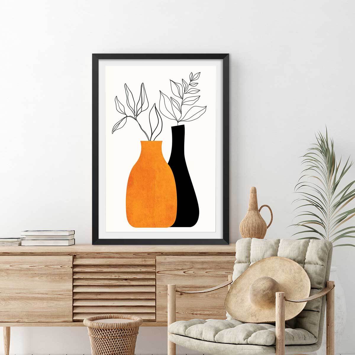 Affiche fleurs ""plante"" Affiche + cadre en bois - Noir