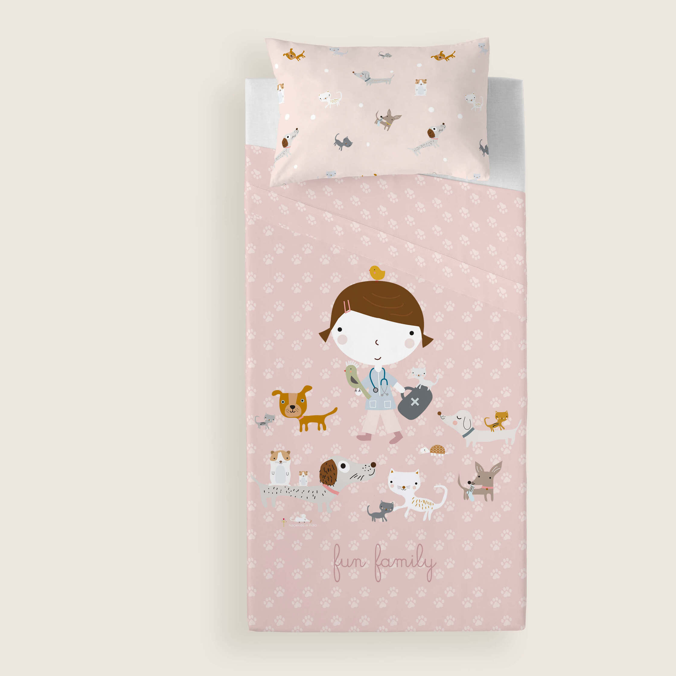 Juego de Sábanas Estampadas - Infantil - Incluye 1 Funda de Almohada - 100% Algodón - Amigos Peludos