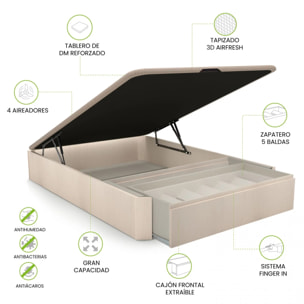 Canapé con cajón frontal con zapatero 135x190 cm en artic Luxury Premium 3D Artic