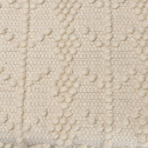 CHARLES - Banc 120x40cm laine motifs losanges couleur ivoire pieds bois