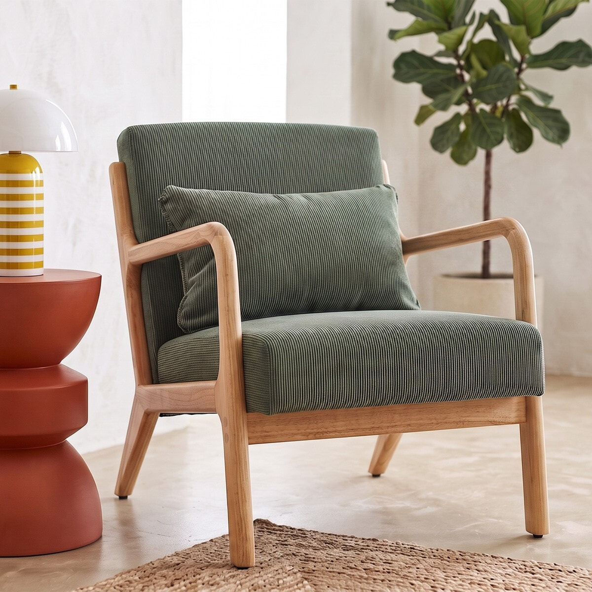 Fauteuil en bois et velours côtelé - LANNA