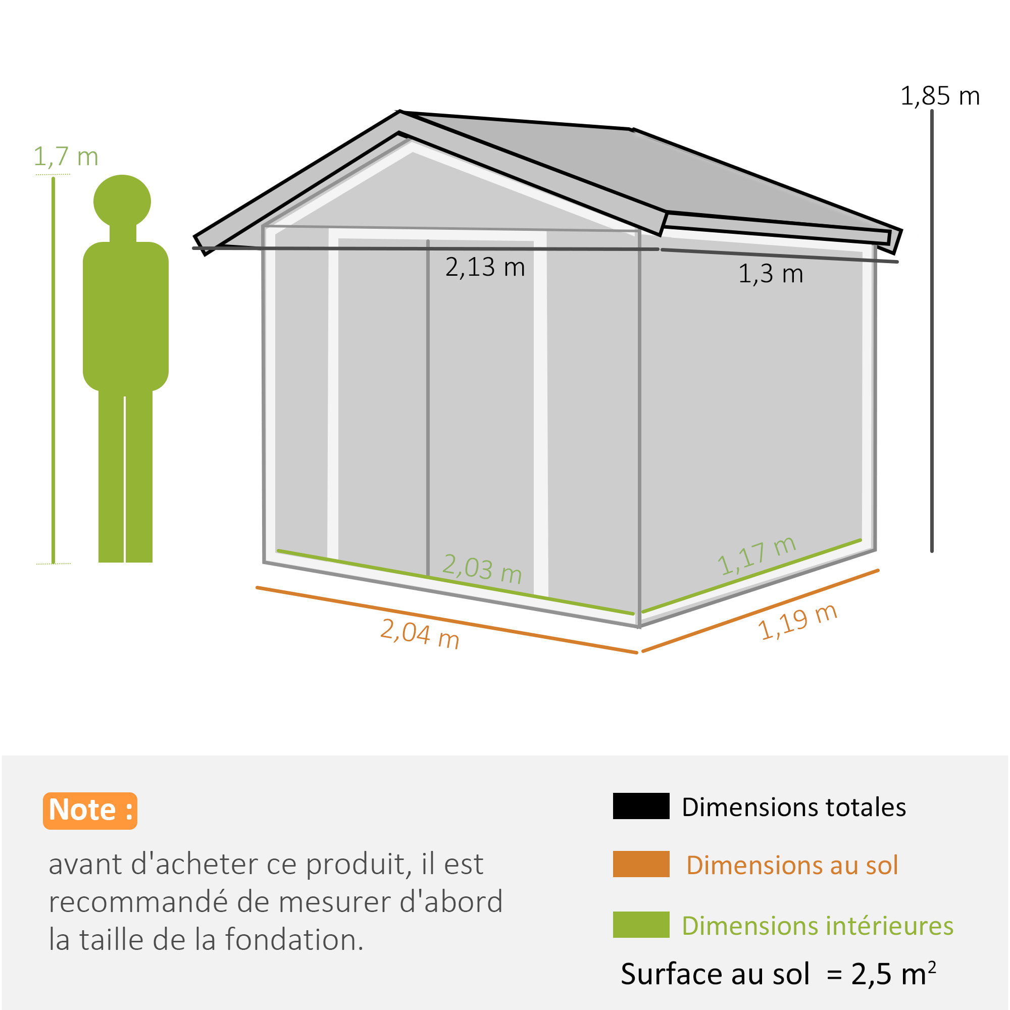 Abri de jardin - remise pour outils - cabanon porte verrouillable - dim. 213L x 130l x 185H cm - tôle d'acier vert pastel