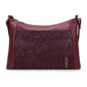 Bolso bandolera burdeos con bolsillo con grabado de serpiente