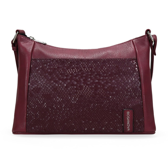 Bolso bandolera burdeos con bolsillo con grabado de serpiente