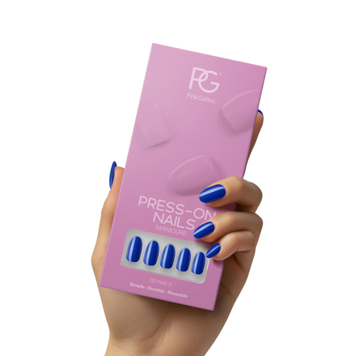 Pink Gellac - 221 Delighted Blue - rond moyen - Faux ongles à presser - Faux-ongles réutilisables - Press-on nails