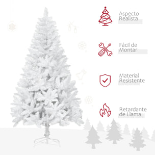 HOMCOM Árbol de Navidad Artificial Plegable 150 cm Ignífugo con 358 Ramas Hojas de PVC Apertura Automática y Soporte Metálico Decoración Navideña para Interiores Blanco