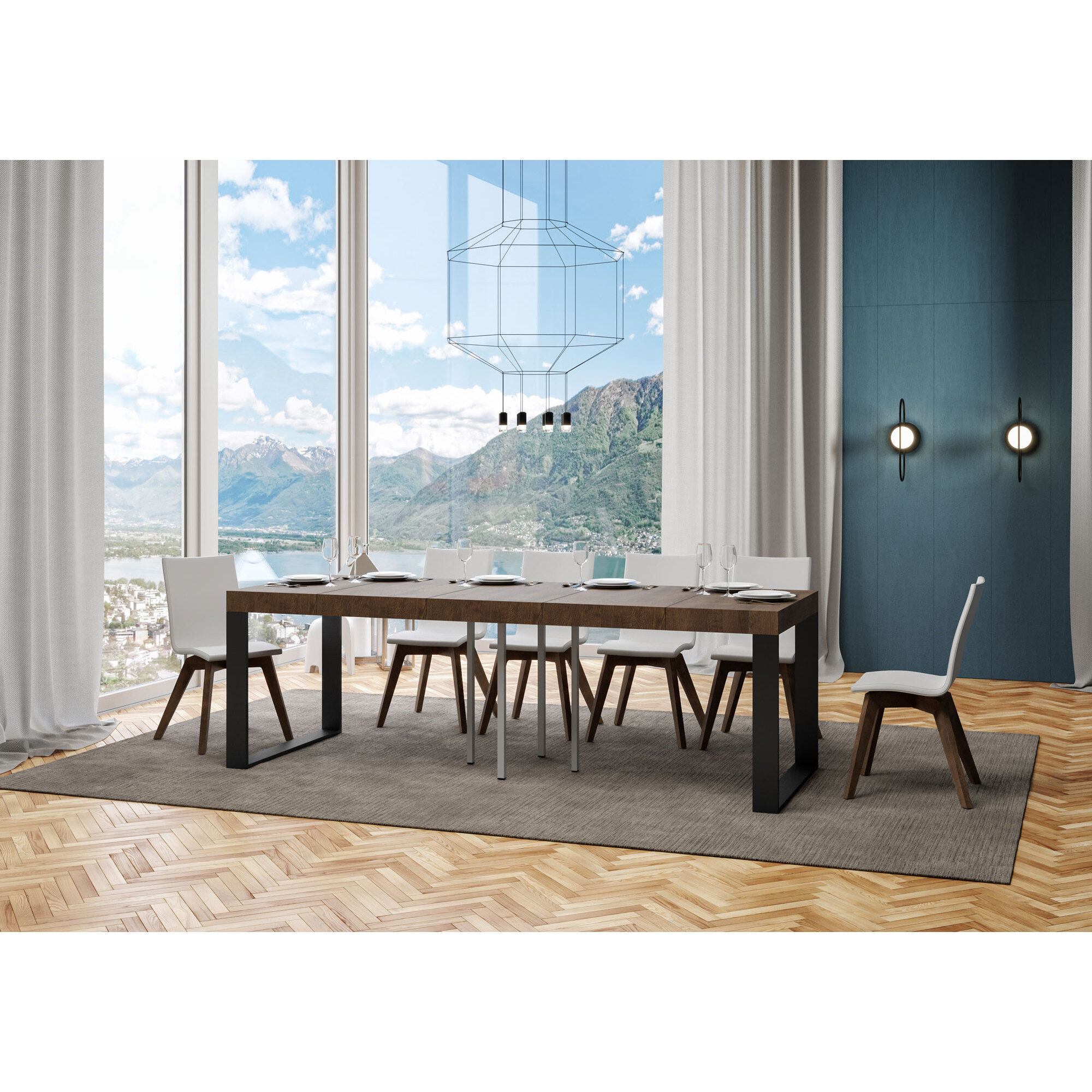 Table extensible 90x90/246 cm Tecno Premium Noyer cadre Anthracite