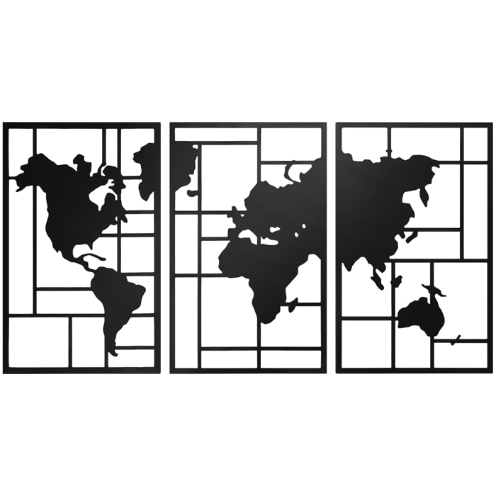Decoración de Metal para Pared de Mapa Mundial, Juego de 3 Piezas, Adornos de Pared Metálicos, para Salón, Dormitorio, Pasillo, Negro