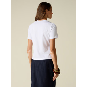 Oltre - T-shirt in cotone con ricamo gioiello - Bianco