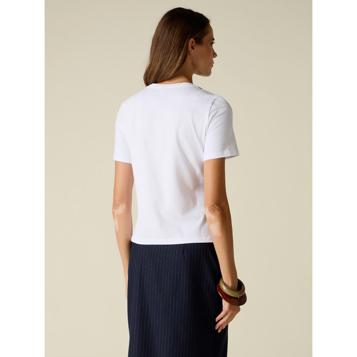Oltre - T-shirt in cotone con ricamo gioiello - Bianco