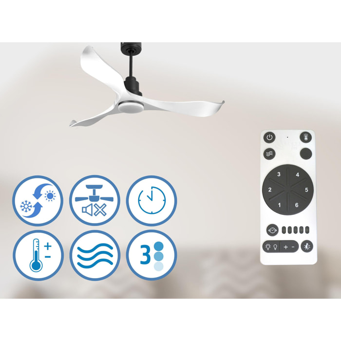 Ventilateur de plafond Réversible  Thermostat Dimmable Wifi Moteur à courant continu Toits en pente Télécommande Lumière à trois tons Adaptateur 2/3 Lames