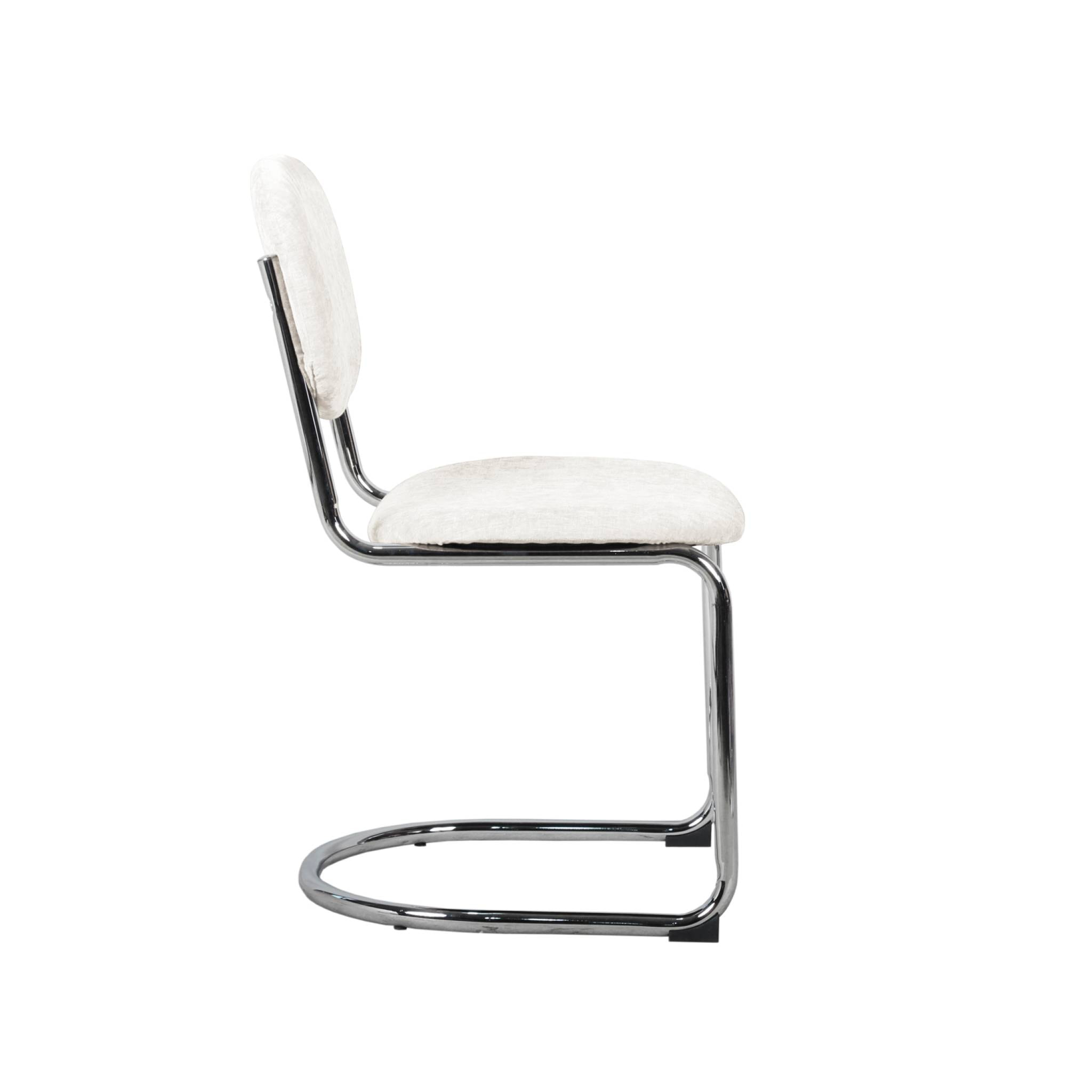 Lot de 2 chaises cantilever arrondie métal. tissu chenille beige et pieds chromés - L 47 x P 54.5 x H 81cm - Maloa