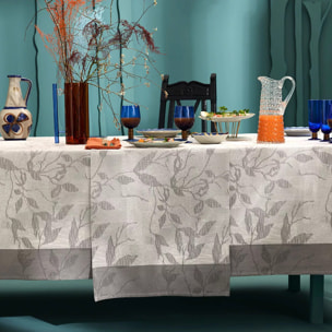 Chemin de table pur coton 220 g/m² motif jacquard gris anthracite Mille prunus silver