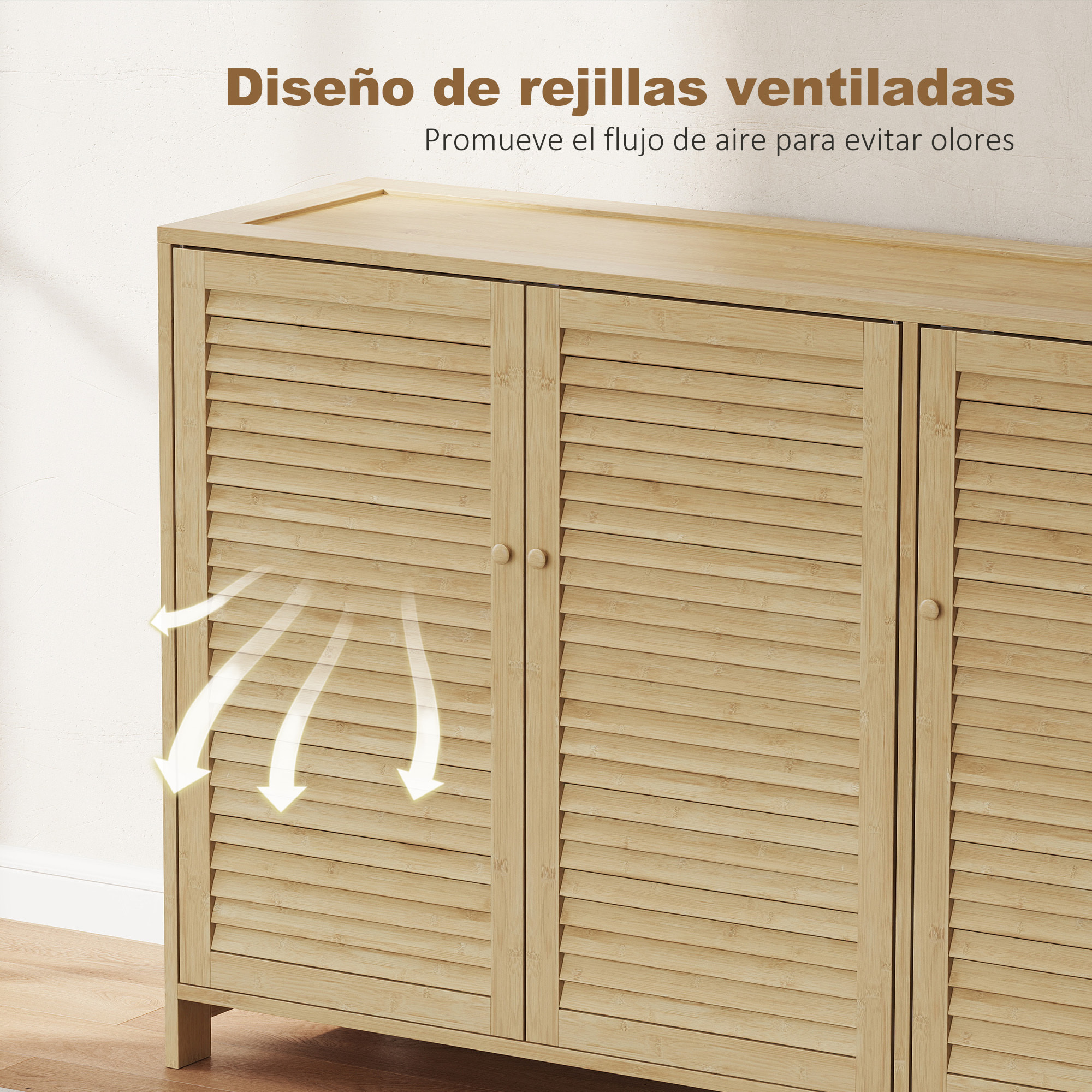 Mueble Zapatero de Bambú, Armario para Zapatos con Puertas de Persiana, Estantes Ajustables, para 14 Pares de Zapatos, Zapatero para Pasillo Recibidor, 80x35x80 cm, Natural