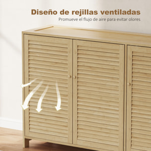Mueble Zapatero de Bambú, Armario para Zapatos con Puertas de Persiana, Estantes Ajustables, para 14 Pares de Zapatos, Zapatero para Pasillo Recibidor, 80x35x80 cm, Natural