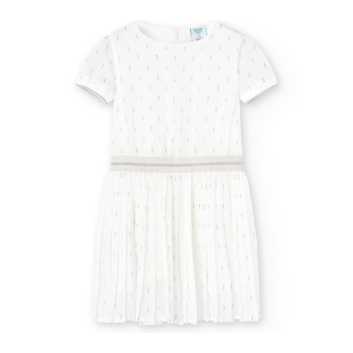 Vestido de gasa niña, blanco liso, mangas cortas