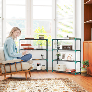 Juego de 2 Soportes para Plantas de 4 Niveles para Interior y Exterior, Estanterías para Plantas de Acero con Conectores para Fácil Montaje, Estantes para Macetas, Jardín, Balcón, Verde