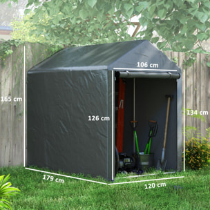 Carpa para Herramientas Bicicletas y Motos 1,2x1,8x1,65 m Garaje Portátil con 2 Habitaciones Puerta con Cremallera Impermeable Anti-UV Cochera Portátil para Jardín Gris Oscuro