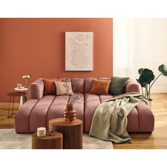 Debbie - module d'assise méridienne droit en tissu texturé - Rose