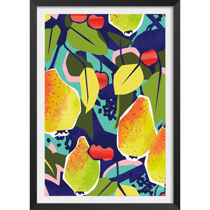 Poster arbre coloré Affiche + cadre en bois - Noir