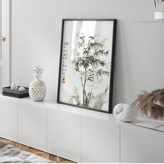Affiche encadrée bambou encre japonaise Affiche + cadre en métal - Noir