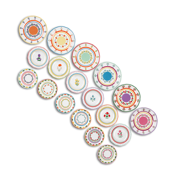 Service 18 assiettes Excelsa Arles, porcelaine, multicolore