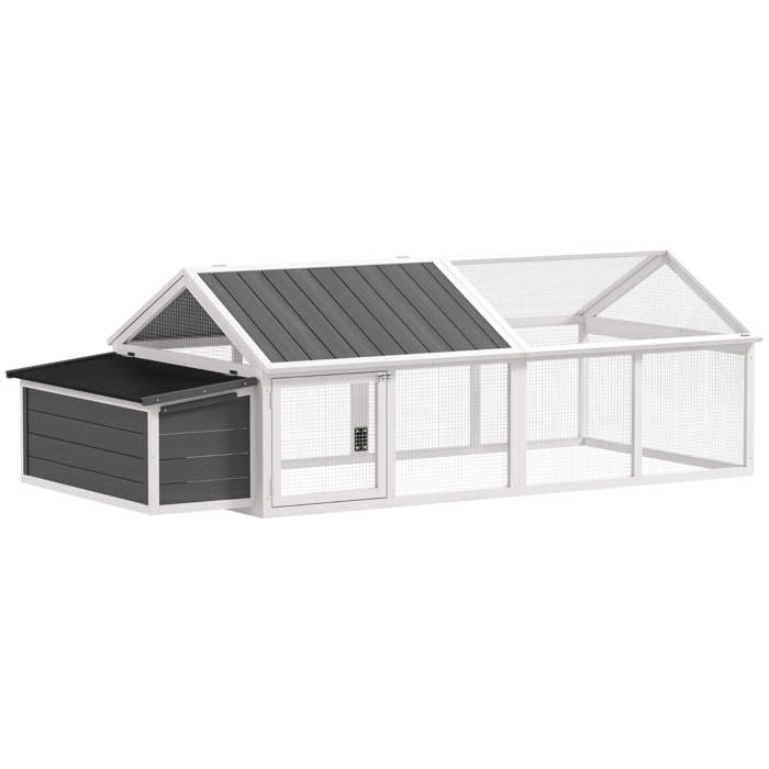 Poulailler espace couvert pondoir 2 zones - porte, toit ouvrant - 2,4 x 1,12 x 0,76 m - bois gris blanc