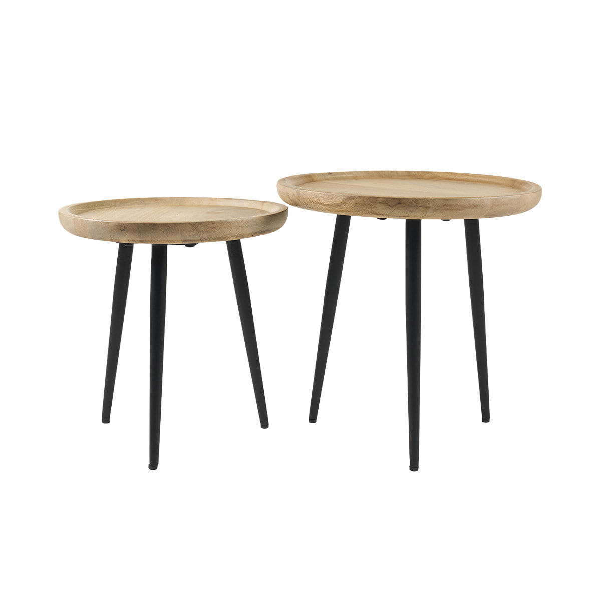Tables basses gigognes rondes bois manguier massif et métal noir (lot de 2) PYTA