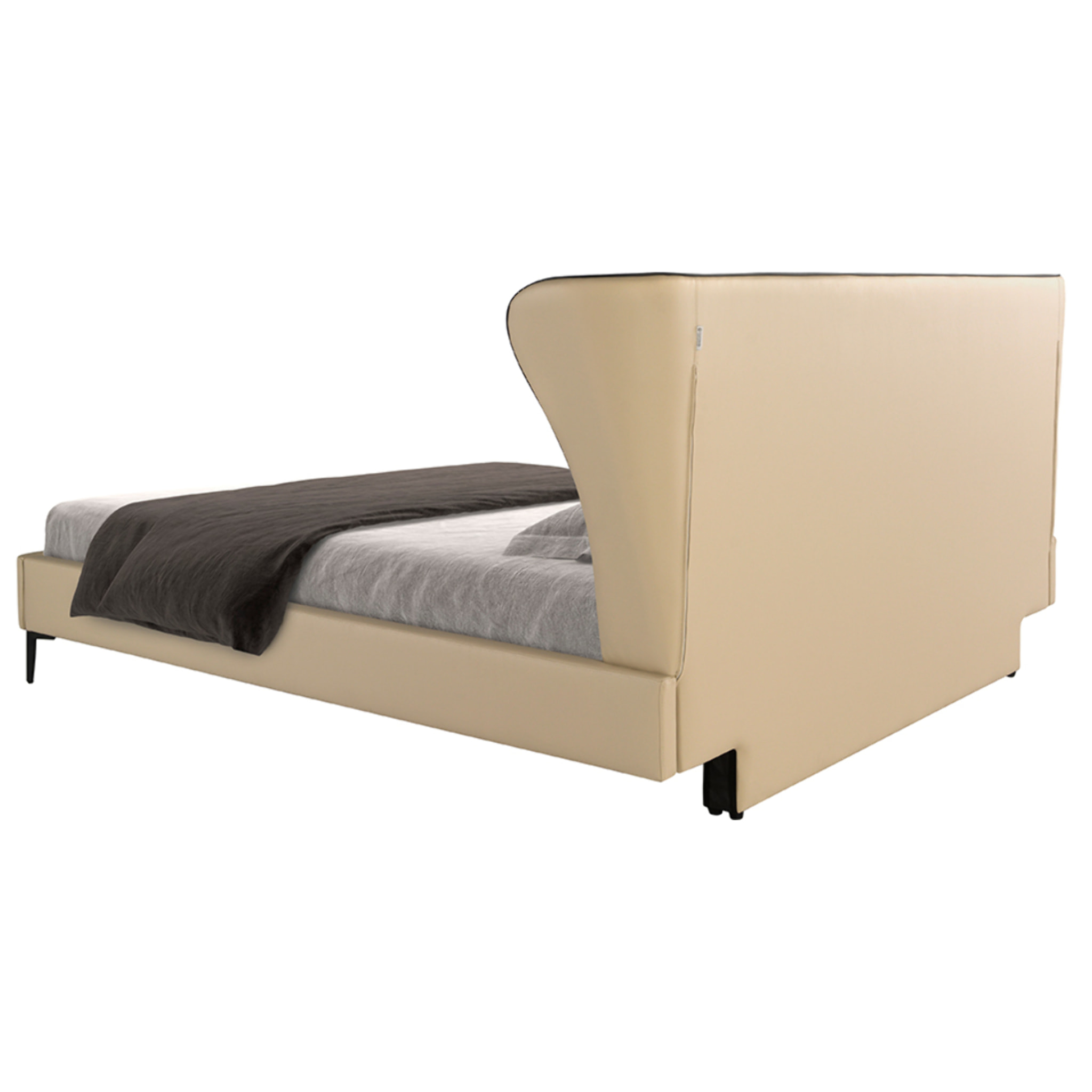 Cama Angel Cerdá de matrimonio con cabecero y estructura en polipiel en crema y patas de acero inoxidable en negro 220x217x110cm