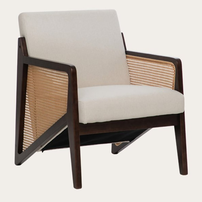 Fauteuil Zelva -bois massif dhévéa et revêtement-couleur noyer 64 x 84 x 80 cm