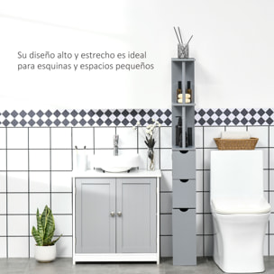 Columna Auxiliar de Baño Moderno Armario de Baño Mueble Auxiliar de Baño con 2 Estantes 2 Cajones y 1 Puerta Antivuelco 15x33x136,5 cm Gris