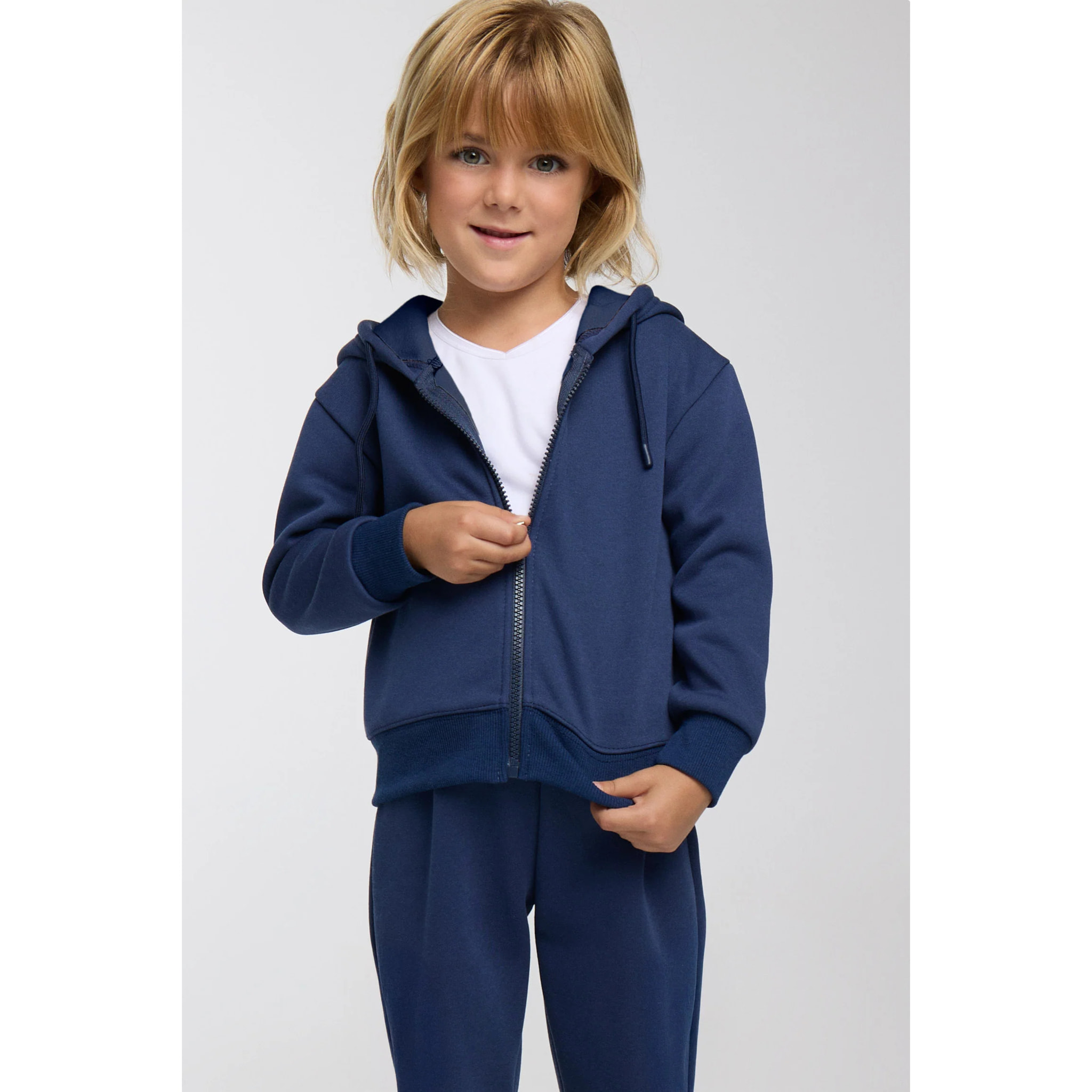 Chándal deportivo de niña afelpado chaqueta y pantalón recto marino
