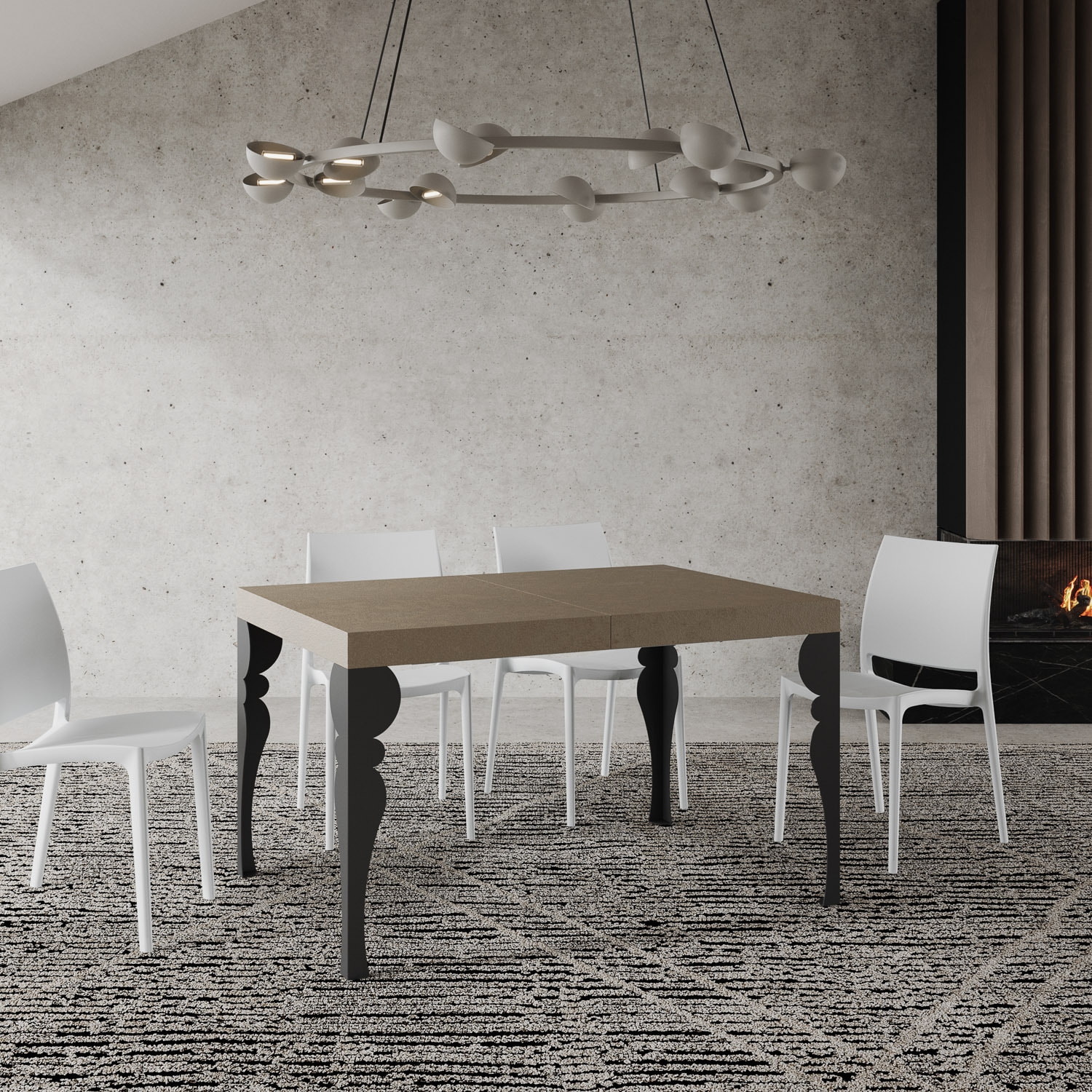 Table extensible 80x120/204 cm Paxon Taupe cadre Anthracite