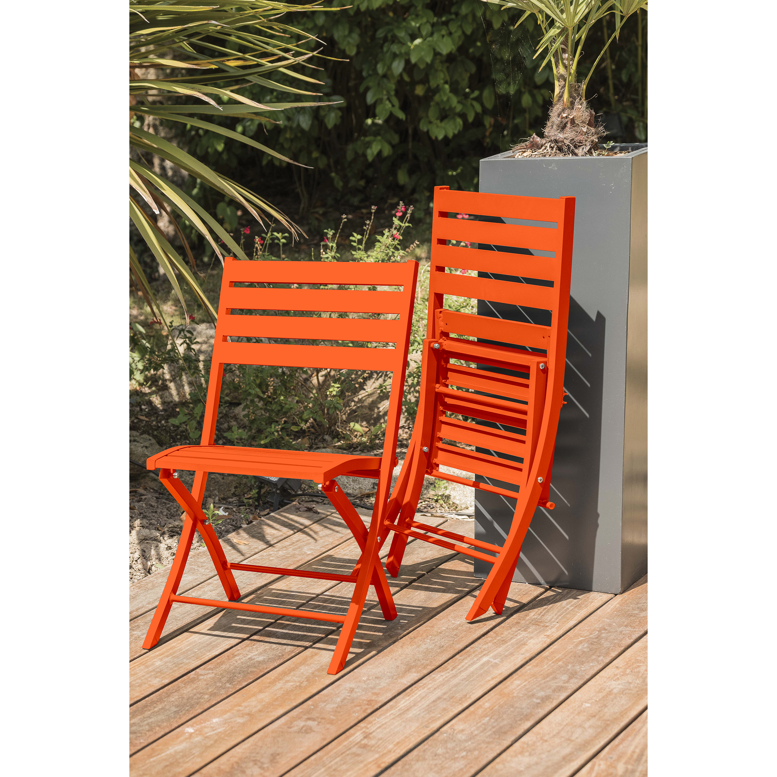 MARIUS - Ensemble repas de jardin 2 places en aluminium orange