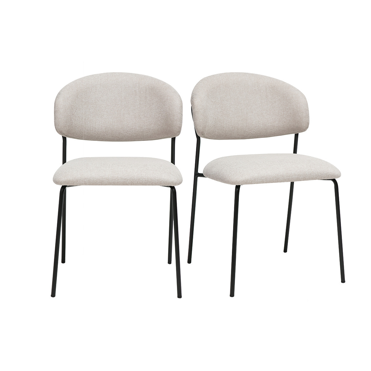 Chaises en tissu effet velours texturé beige et métal noir (lot de 2) BENTA