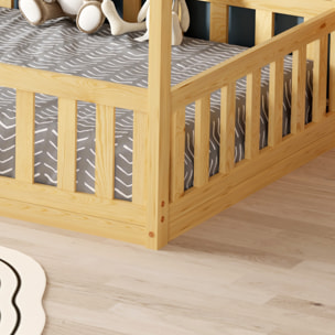 Lit Cabane Nid enchanté 90 x 190 cm, Couleur Bois, Bois de Pin naturel, Barrières latérales de sécurité, Favorise l'imagination