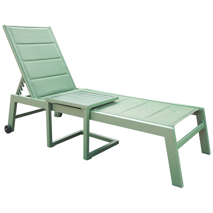 Set bain de soleil et table d'appoint BARBADOS en textilène vert sauge - aluminium vert sauge