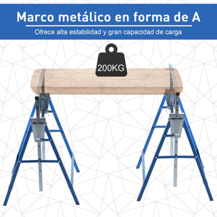 HOMCOM Set de 2 Caballetes Telescópicos Plegables con Altura Ajustable Caballetes de Sierra de Acero para Mesa y Trabajo de Bricolaje Carga 200 kg 68x58x80-130 cm Azul