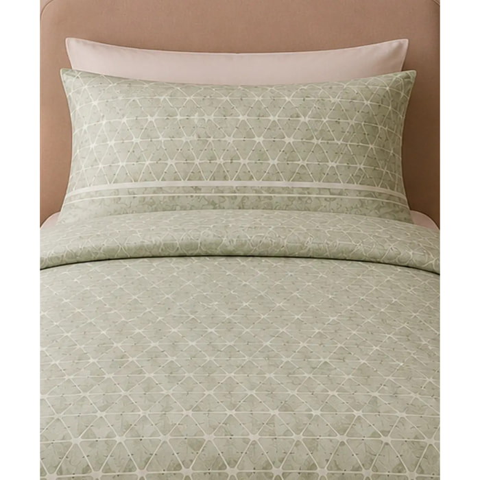 Parure Copripiumino Geo Verde in Cotone 100% Made in Italy, Stampa Digitale HD