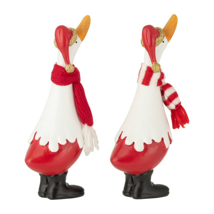 J-Line figurine Canard Hiver - polyrésine - blanc/rouge - small - 2 pièces